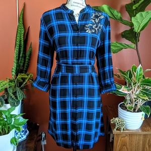 NWOT Black and Blue Plaid Button Up Midi Dress